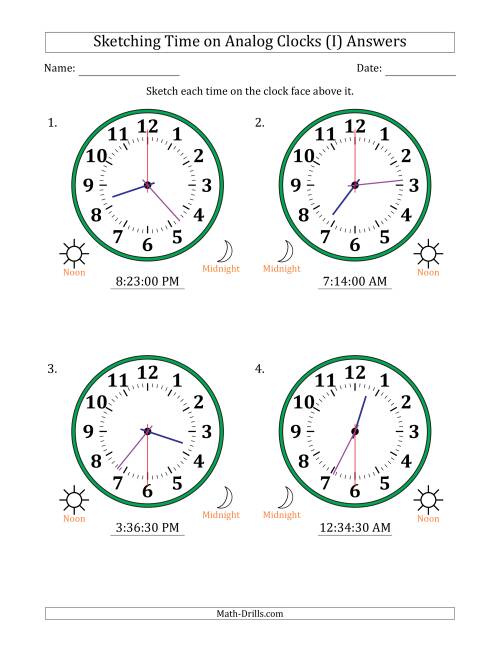 The Sketching 12 Hour Time on Analog Clocks in 30 Second Intervals (4 Large Clocks) (I) Math Worksheet Page 2