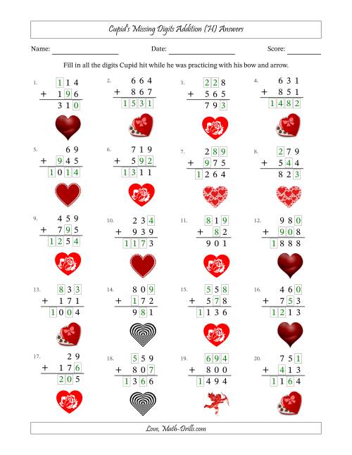 The Cupid's Missing Digits Addition (Easier Version) (H) Math Worksheet Page 2