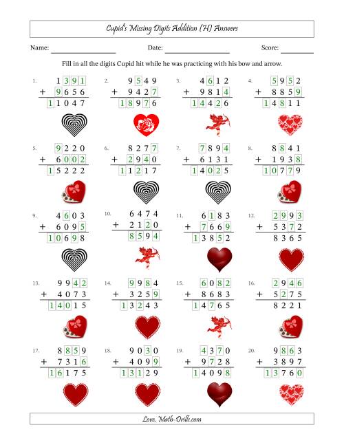 The Cupid's Missing Digits Addition (Harder Version) (H) Math Worksheet Page 2