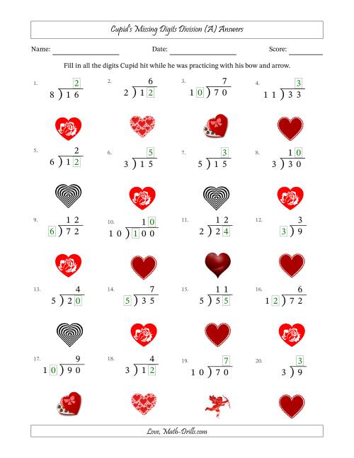 The Cupid's Missing Digits Division (Easier Version) (A) Math Worksheet Page 2