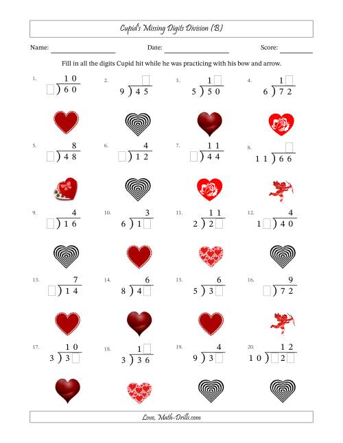 The Cupid's Missing Digits Division (Easier Version) (B) Math Worksheet