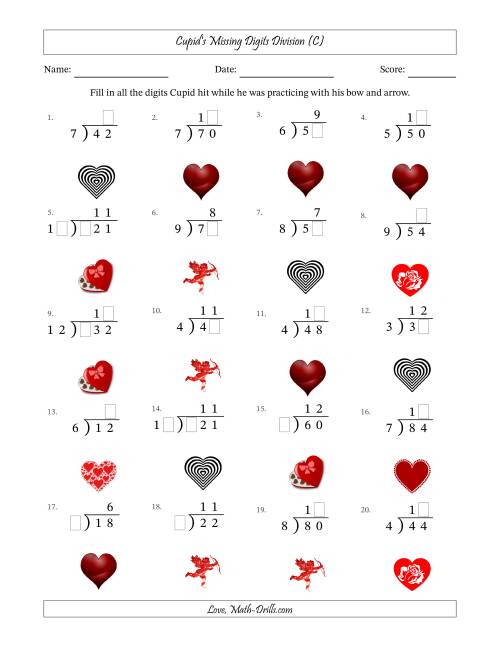 The Cupid's Missing Digits Division (Easier Version) (C) Math Worksheet