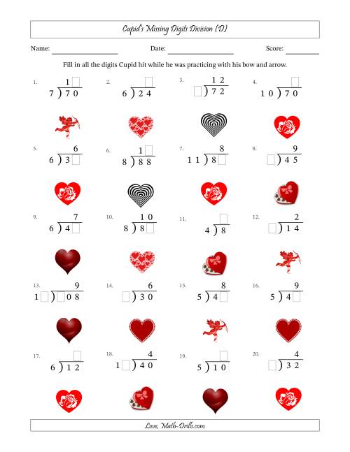 The Cupid's Missing Digits Division (Easier Version) (D) Math Worksheet