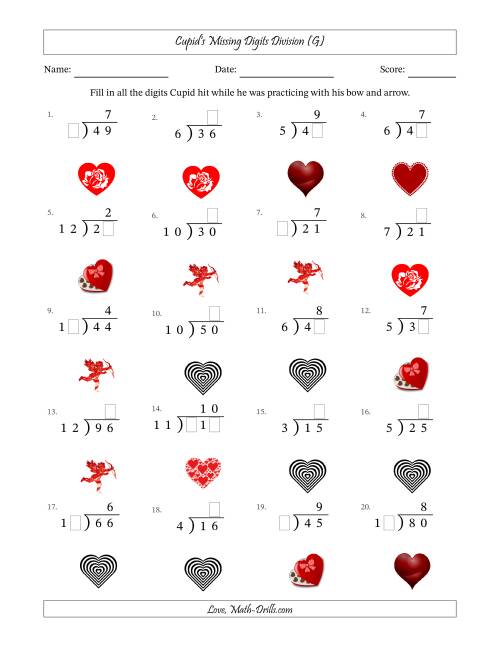 The Cupid's Missing Digits Division (Easier Version) (G) Math Worksheet