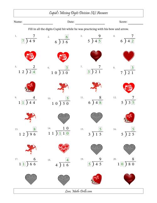The Cupid's Missing Digits Division (Easier Version) (G) Math Worksheet Page 2