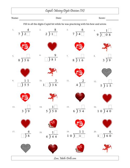 The Cupid's Missing Digits Division (Easier Version) (H) Math Worksheet