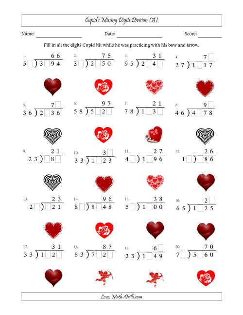 The Cupid's Missing Digits Division (Harder Version) (A) Math Worksheet