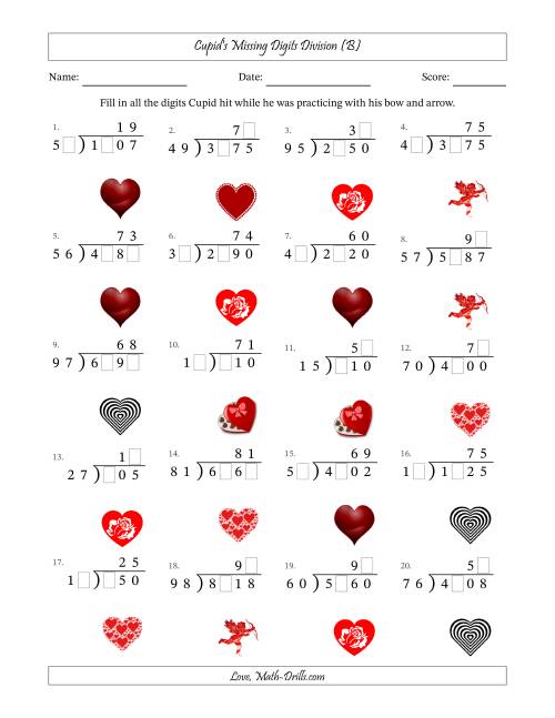 The Cupid's Missing Digits Division (Harder Version) (B) Math Worksheet