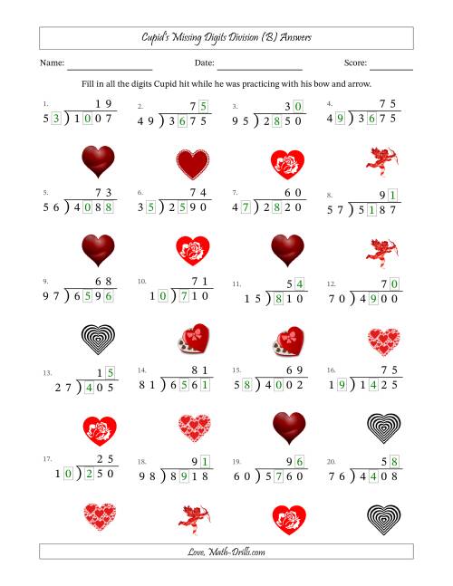 The Cupid's Missing Digits Division (Harder Version) (B) Math Worksheet Page 2
