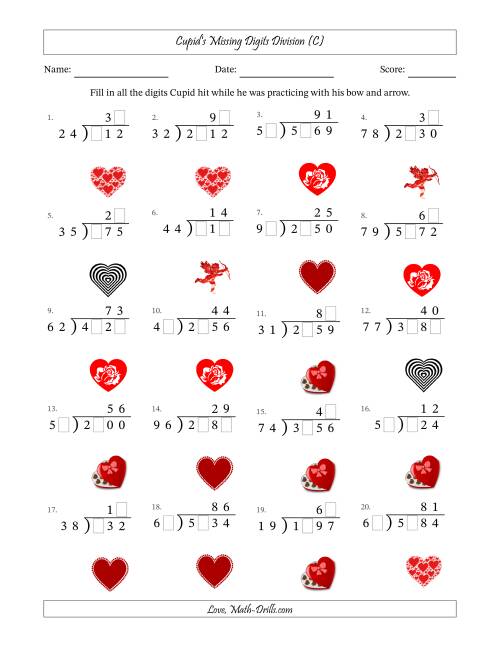 The Cupid's Missing Digits Division (Harder Version) (C) Math Worksheet