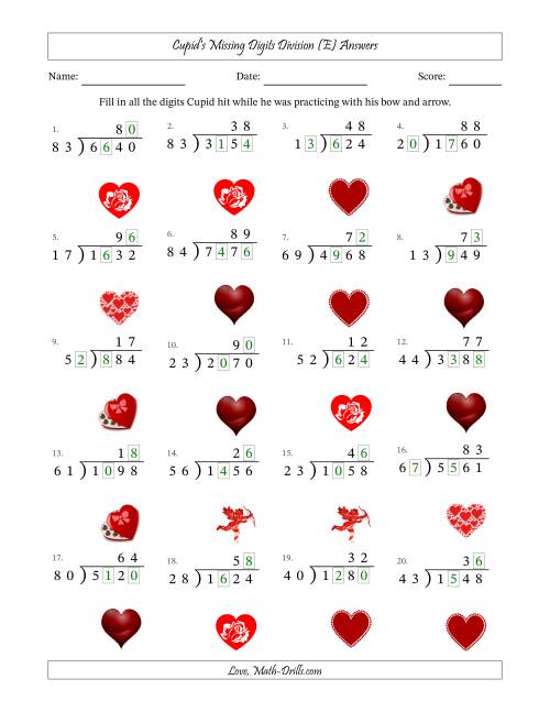 The Cupid's Missing Digits Division (Harder Version) (E) Math Worksheet Page 2