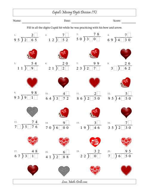 The Cupid's Missing Digits Division (Harder Version) (F) Math Worksheet