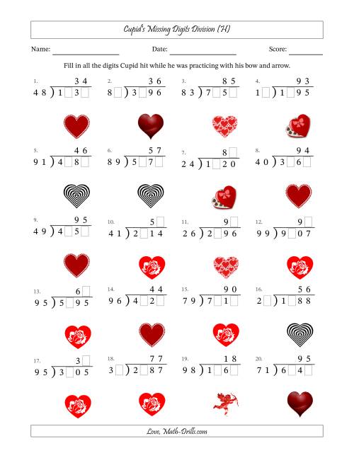 The Cupid's Missing Digits Division (Harder Version) (H) Math Worksheet