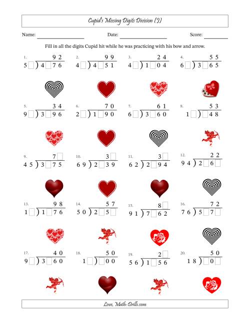 The Cupid's Missing Digits Division (Harder Version) (J) Math Worksheet
