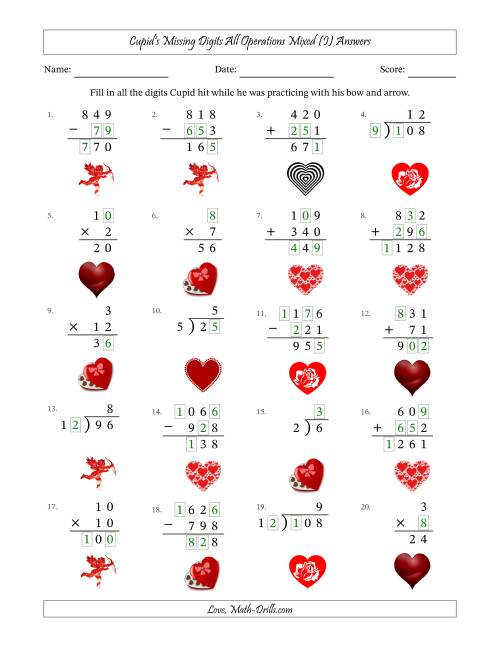 The Cupid's Missing Digits All Operations Mixed (Easier Version) (I) Math Worksheet Page 2