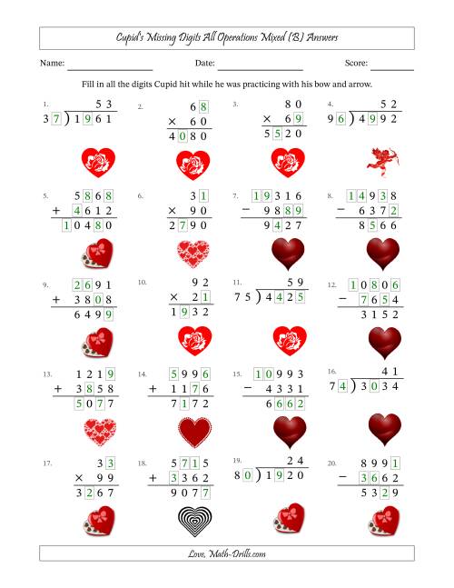 The Cupid's Missing Digits All Operations Mixed (Harder Version) (B) Math Worksheet Page 2