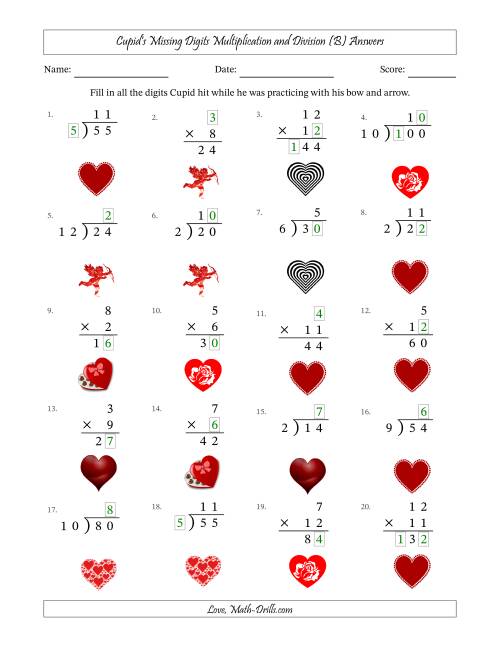 The Cupid's Missing Digits Multiplication and Division (Easier Version) (B) Math Worksheet Page 2