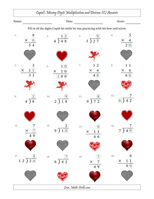 The Cupid's Missing Digits Multiplication and Division (Easier Version) (C) Math Worksheet Page 2