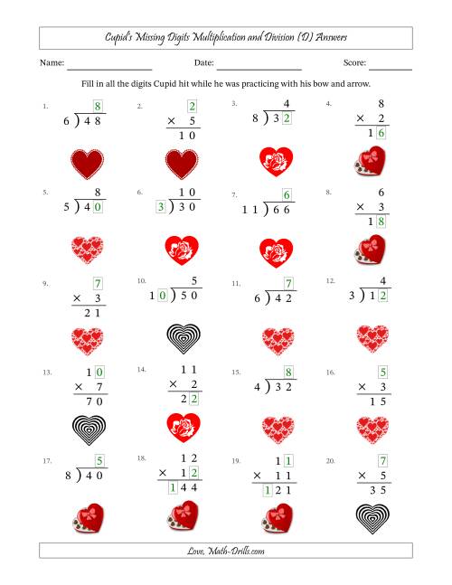 The Cupid's Missing Digits Multiplication and Division (Easier Version) (D) Math Worksheet Page 2