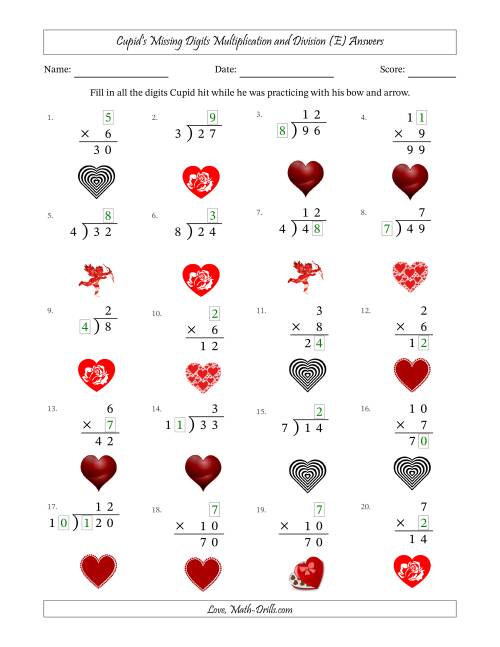The Cupid's Missing Digits Multiplication and Division (Easier Version) (E) Math Worksheet Page 2