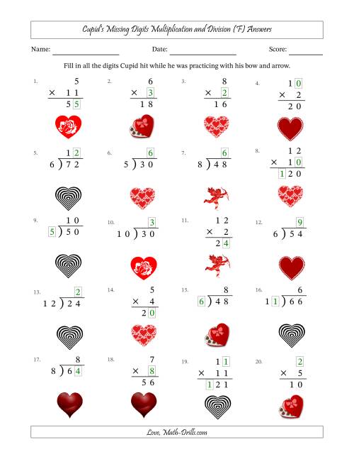The Cupid's Missing Digits Multiplication and Division (Easier Version) (F) Math Worksheet Page 2
