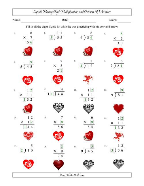 The Cupid's Missing Digits Multiplication and Division (Easier Version) (G) Math Worksheet Page 2
