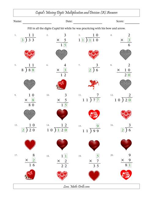 The Cupid's Missing Digits Multiplication and Division (Easier Version) (All) Math Worksheet Page 2