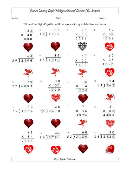 The Cupid's Missing Digits Multiplication and Division (Harder Version) (B) Math Worksheet Page 2