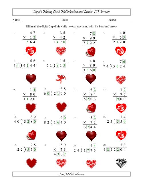 The Cupid's Missing Digits Multiplication and Division (Harder Version) (C) Math Worksheet Page 2