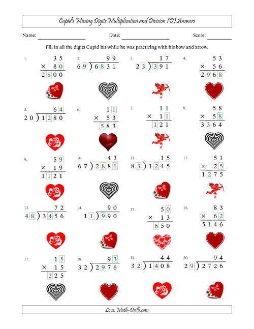 The Cupid's Missing Digits Multiplication and Division (Harder Version) (D) Math Worksheet Page 2