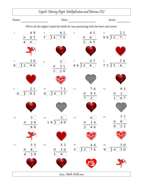 The Cupid's Missing Digits Multiplication and Division (Harder Version) (E) Math Worksheet
