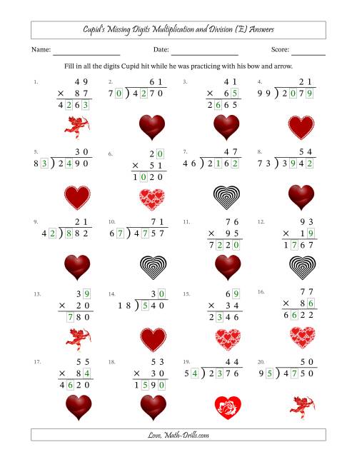The Cupid's Missing Digits Multiplication and Division (Harder Version) (E) Math Worksheet Page 2