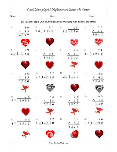 The Cupid's Missing Digits Multiplication and Division (Harder Version) (F) Math Worksheet Page 2