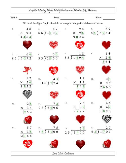 The Cupid's Missing Digits Multiplication and Division (Harder Version) (G) Math Worksheet Page 2