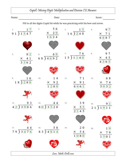 The Cupid's Missing Digits Multiplication and Division (Harder Version) (I) Math Worksheet Page 2
