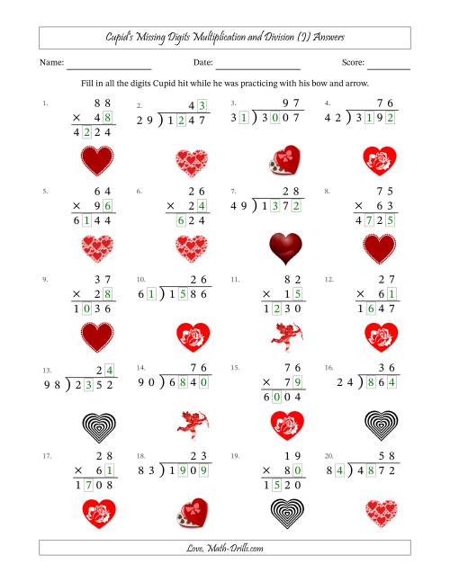 The Cupid's Missing Digits Multiplication and Division (Harder Version) (J) Math Worksheet Page 2