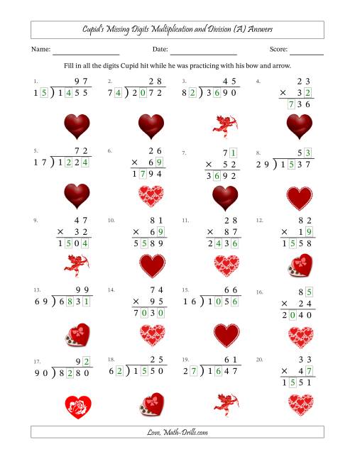 The Cupid's Missing Digits Multiplication and Division (Harder Version) (All) Math Worksheet Page 2