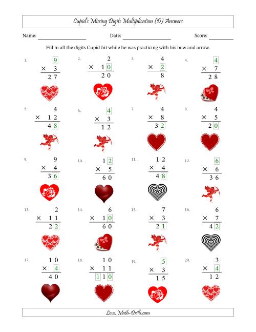 The Cupid's Missing Digits Multiplication (Easier Version) (D) Math Worksheet Page 2
