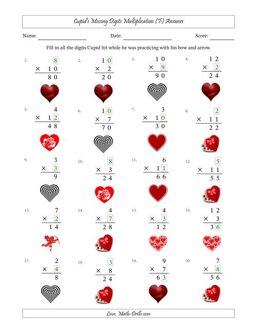 The Cupid's Missing Digits Multiplication (Easier Version) (F) Math Worksheet Page 2