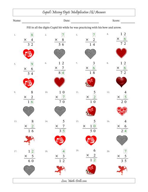The Cupid's Missing Digits Multiplication (Easier Version) (G) Math Worksheet Page 2