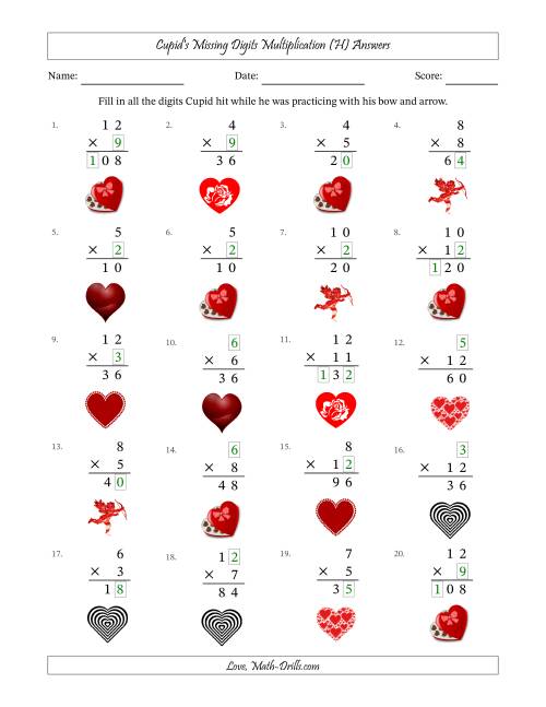 The Cupid's Missing Digits Multiplication (Easier Version) (H) Math Worksheet Page 2