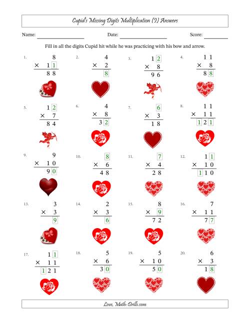 The Cupid's Missing Digits Multiplication (Easier Version) (I) Math Worksheet Page 2
