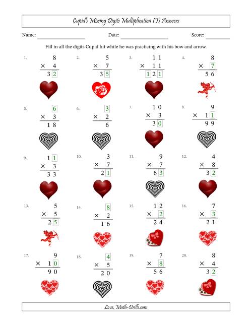 The Cupid's Missing Digits Multiplication (Easier Version) (J) Math Worksheet Page 2