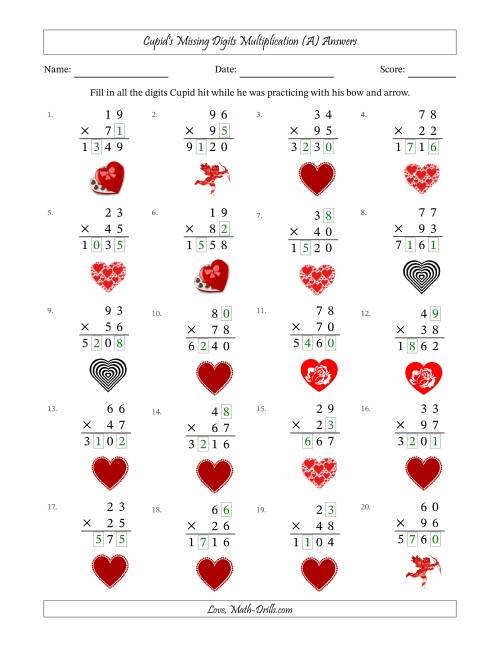 The Cupid's Missing Digits Multiplication (Harder Version) (A) Math Worksheet Page 2