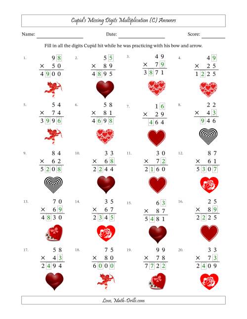 The Cupid's Missing Digits Multiplication (Harder Version) (C) Math Worksheet Page 2