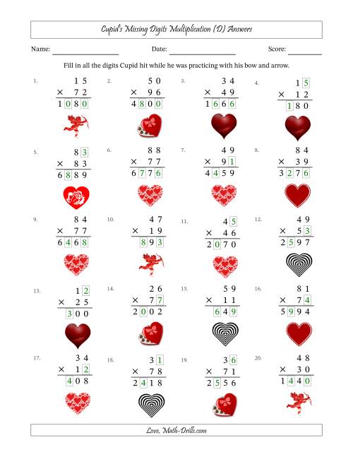 The Cupid's Missing Digits Multiplication (Harder Version) (D) Math Worksheet Page 2