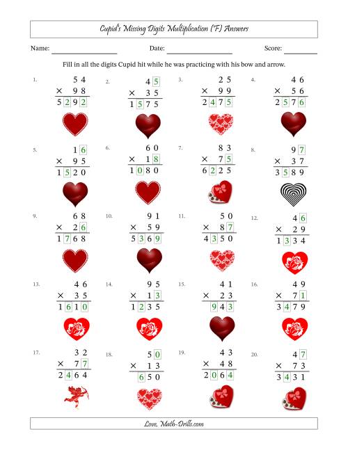 The Cupid's Missing Digits Multiplication (Harder Version) (F) Math Worksheet Page 2