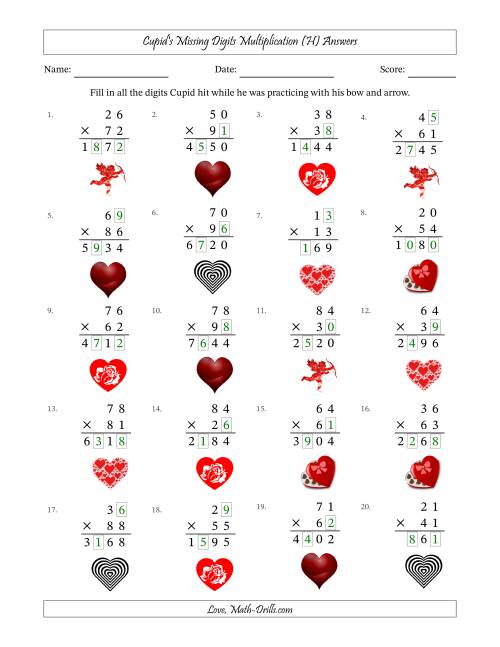 The Cupid's Missing Digits Multiplication (Harder Version) (H) Math Worksheet Page 2