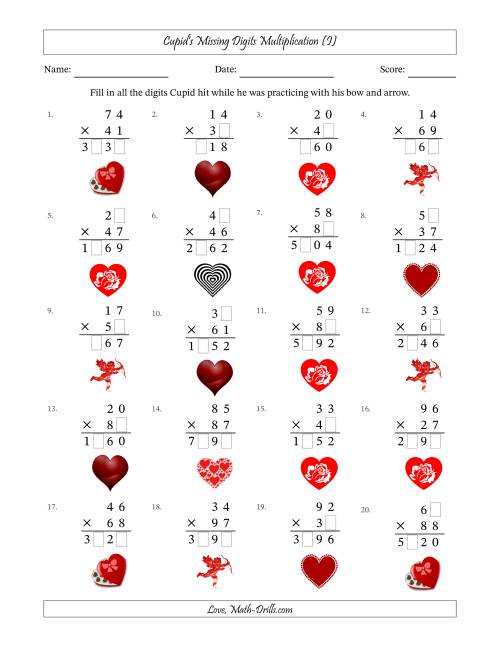 The Cupid's Missing Digits Multiplication (Harder Version) (I) Math Worksheet
