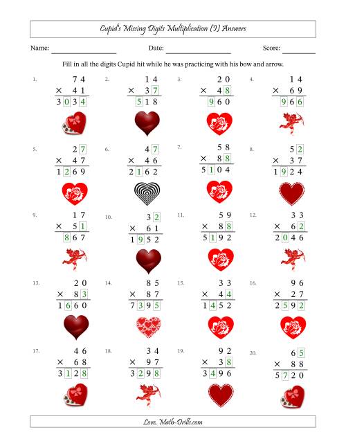 The Cupid's Missing Digits Multiplication (Harder Version) (I) Math Worksheet Page 2